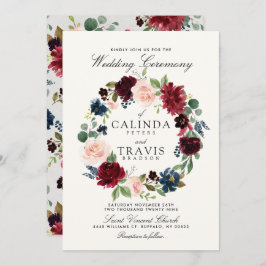 Burgundi Bouquet Utandning| Blommigt Bröllop Inbjudningar