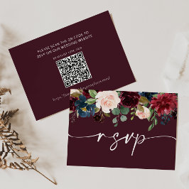 Burgundi-Bröllop OSA QR-kodkort Anteckningskort