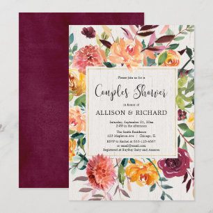Burgundi fall blommigt par babydusch inbjudningar