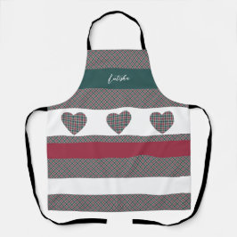 Burgundi Grönt Modern Tartan med hjärtan