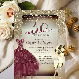 Burgundi-klänning,ballonger,50:e Födelsedagsfesten Inbjudningar