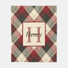 Burgundi, Mörk Grått och Tan Plaid Personlig Fleecefilt