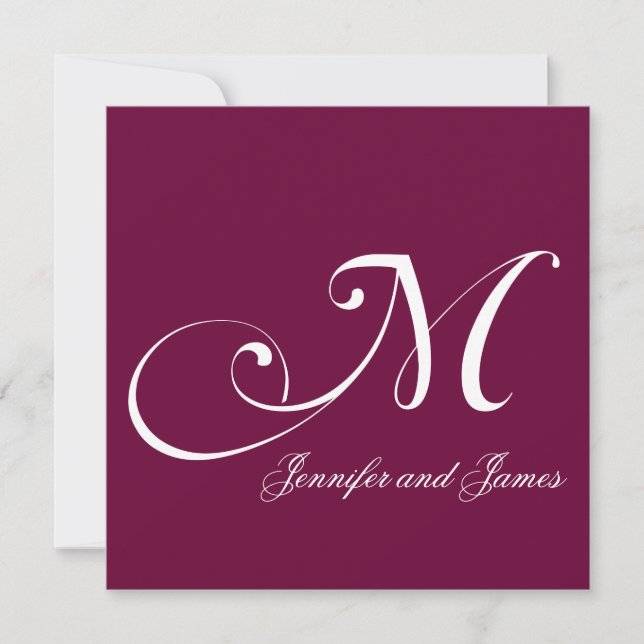 Burgundi Namn Monogram M-bröllopsinbjudningar Inbjudningar (Framsida)