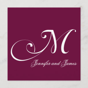Burgundi Namn Monogram M-bröllopsinbjudningar Inbjudningar