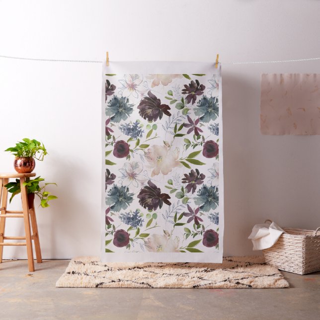 Burgundi,  och marin Blommigt Tyg (In Situ)