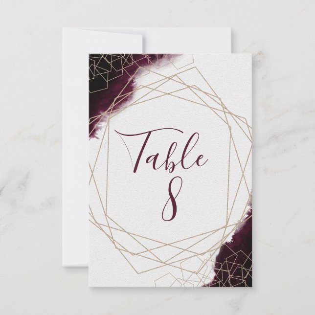 Burgundisk akvarell inramade bröllopsbord nummer inbjudningar (Framsida)