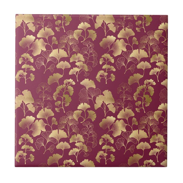 Burgundisk bladguldsmönster kakelplatta (Framsidan)
