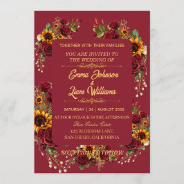 Burgundisk blombröllopsinbjudan inbjudningar