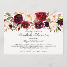 Burgundisk blomma inbjudningskort för möhippan