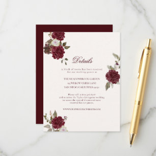 Burgundisk Blommig Bröllopsdetaljkort Tilläggskort