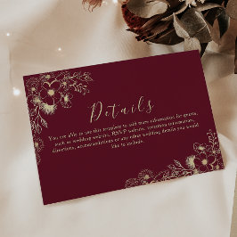 Burgundisk Blommig Bröllopsinformationskarta Tilläggskort
