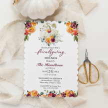 Burgundisk blommig Friendsgiving middagsinbjudan