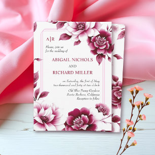 Burgundisk blommigt arrangemang, tre gräns bröllop inbjudningar