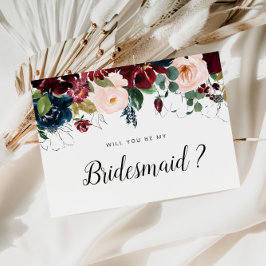 Burgundisk blommigt blir du mitt Bridesmaid-kort Inbjudan Vykort