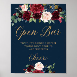  burgundisk blommigt boho bröllop-tecken poster