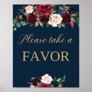 burgundisk blommigt för bröllop-tecken poster