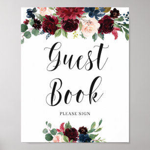  burgundisk Blommigt Guest Bok-signatur Poster