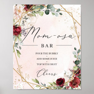 burgundisk blommigt guld ram Mamma-osa pub-tecken Poster