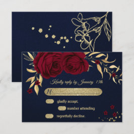 burgundisk blommigt, marinblått, guld OSA kort