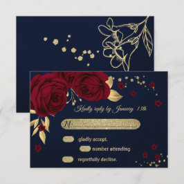 burgundisk blommigt, marinblått, guld OSA kort