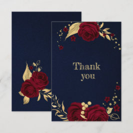 burgundisk blommigt, marinblått, guld tack kort
