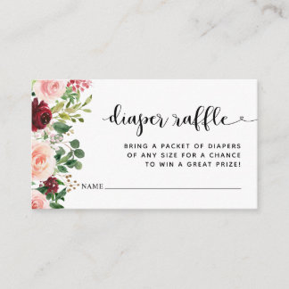 burgundisk Blommigt - nedgång Raffle Biljett Tilläggskort