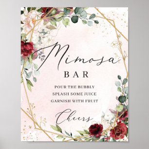  burgundisk blommigt ro guld mimosa pub-tecken poster