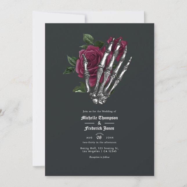 Burgundisk blomster gotisk bröllops QR-kod inbjuda Inbjudningar (Framsida)