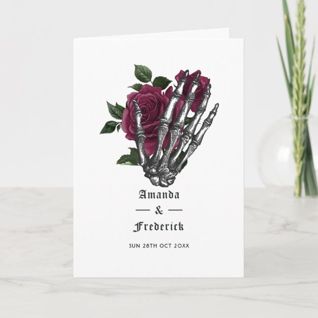 Burgundisk blomster skelett gotiskt bröllop program (Framsida)