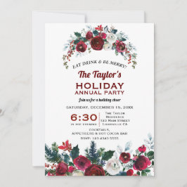 Burgundisk blomster tall jul årlig fest inbjudningar