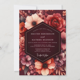 Burgundisk blomster vintage bröllop inbjudningar