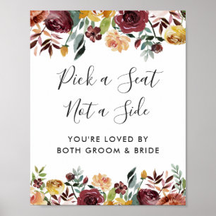 Burgundisk blomsterbröllopsceremoni Välj en platss Poster