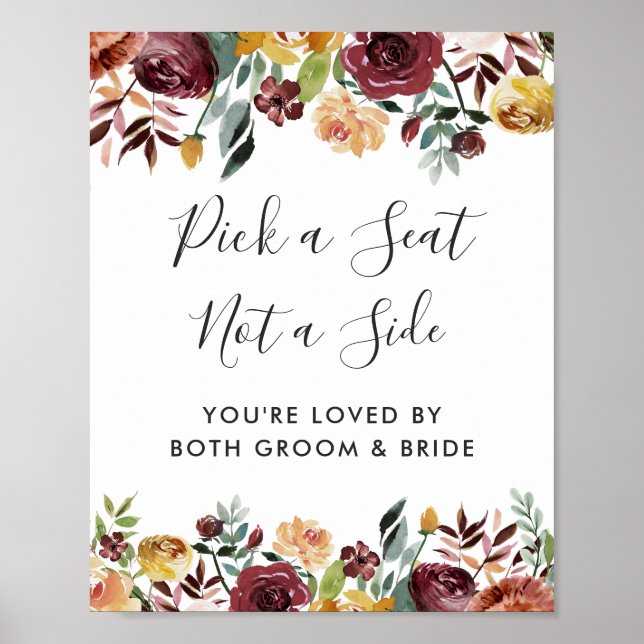 Burgundisk blomsterbröllopsceremoni Välj en platss Poster (Framsidan)