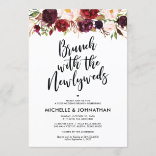 Burgundisk blomsterbukett efterbröllopsbrunch-inbj inbjudningar