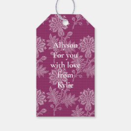 Burgundisk blomstergardin bröllopsmottagning presentetikett