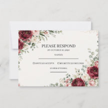 Burgundisk blomstergrönska bröllops-RSVP-kort