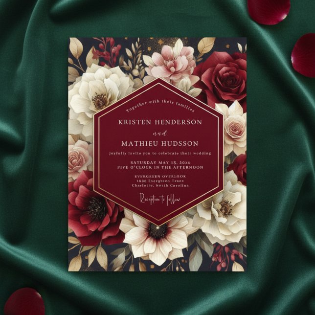Burgundisk blomsterprakt för bröllop inbjudningar (Skapare uppladdad)