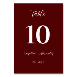 Burgundisk Boho Modern Elegant Unik Bröllop Bordsnummer