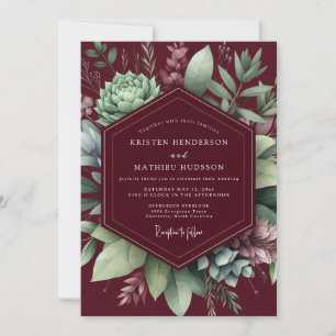Burgundisk botanisk arrangemang bröllop inbjudningar