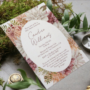 Burgundisk Botanisk Dubbel Babyshower Inbjudningar