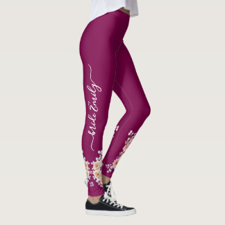 Burgundisk bröllopsblomma brud & brudtjänsteflicka leggings