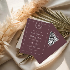 Burgundisk bröllopsinbjudan QR-kod Inbjudningar