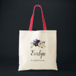 burgundisk dammig Blommerflicka Tote Bag Tygkasse<br><div class="desc">En målad blomma med elegant burgundi och dammig blåa blommor. Texten och färg kan vara personlig.</div>