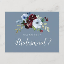 Burgundisk dammiga blått blir du mitt Bridesmaid-k Inbjudan Vykort