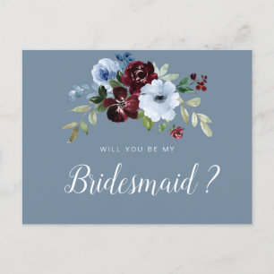Burgundisk dammiga blått blir du mitt Bridesmaid-k Inbjudan Vykort