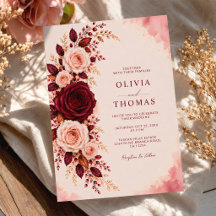 Burgundisk Elegant Akvarell Ros Blommig Bröllop