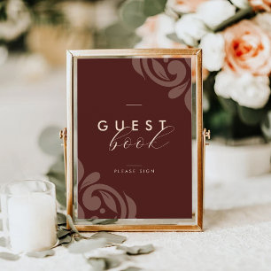 Burgundisk Elegant Klassisk Damask Gästbokssköld