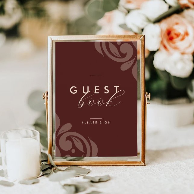 Burgundisk Elegant Klassisk Damask Gästbokssköld (Skapare uppladdad)