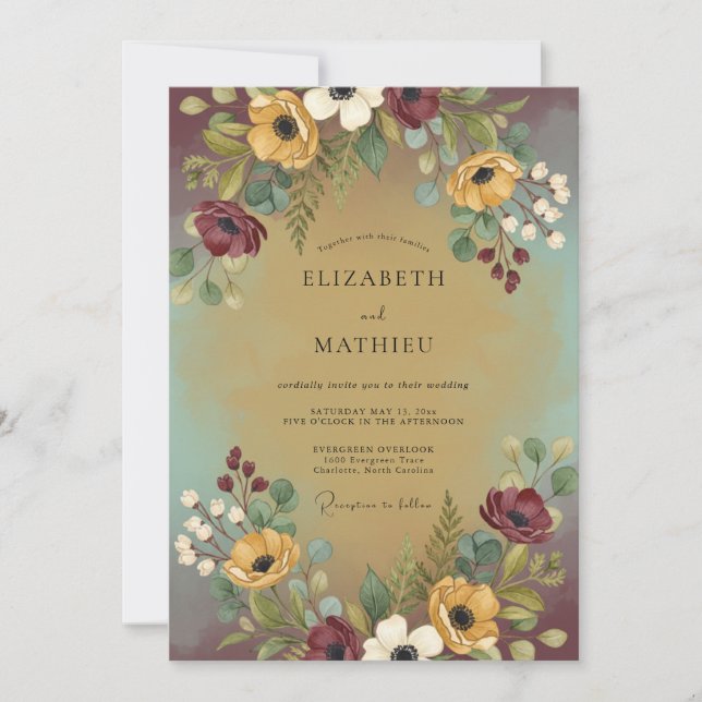 Burgundisk Elegant Skogbröllop Inbjudningar (Framsida)