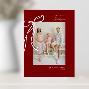 Burgundisk familjefoto julhälsning vykort